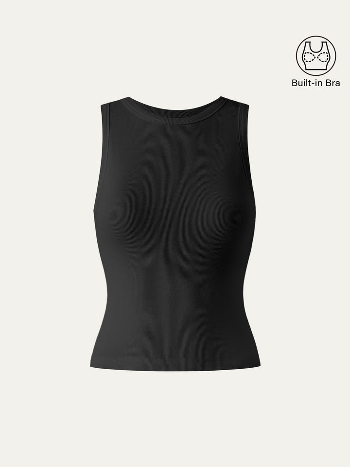 Round Neck Rib Brami Tank Black XS