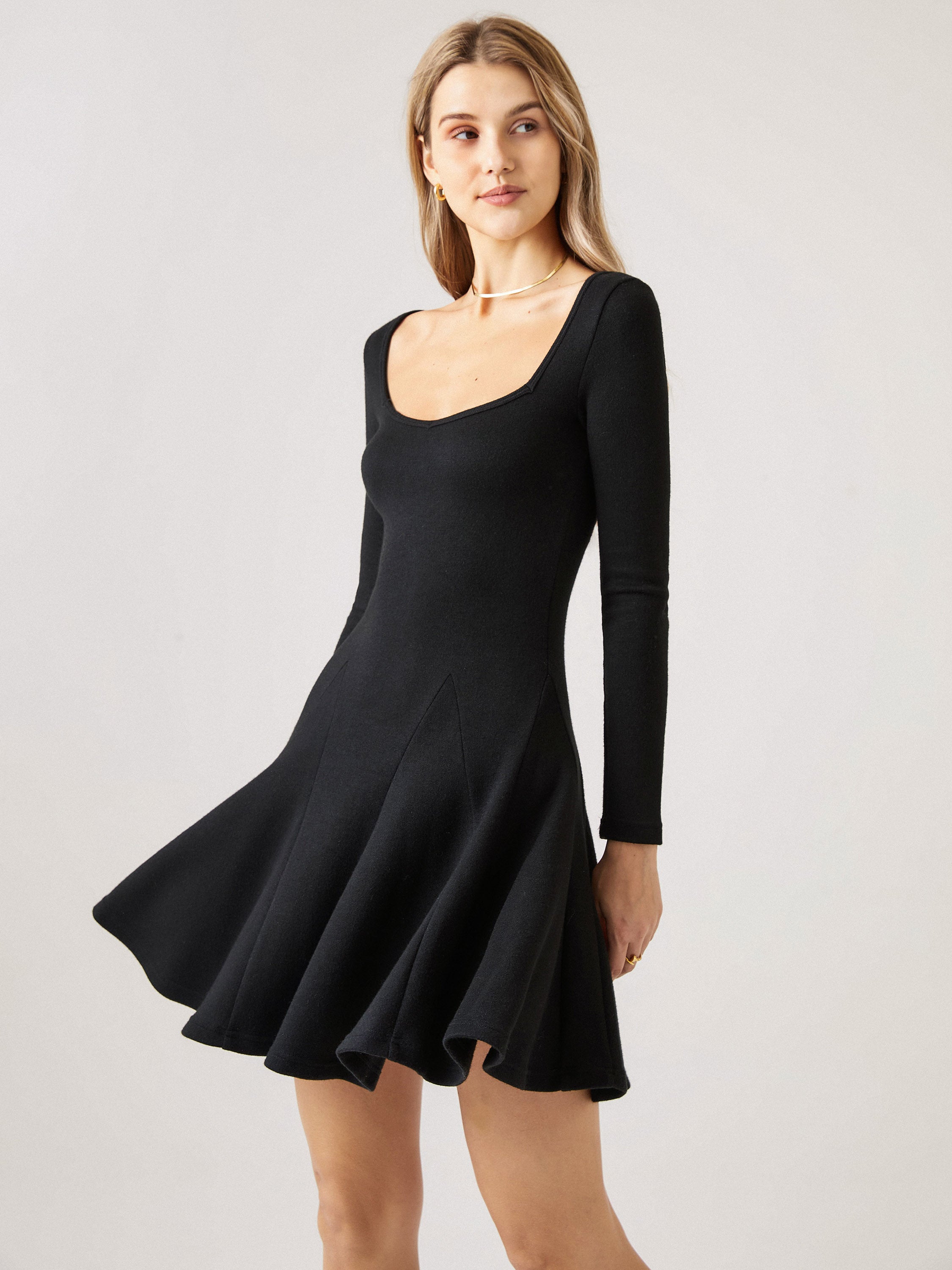 Cashsoft Sweetheart Neck Flounce Dress - Black