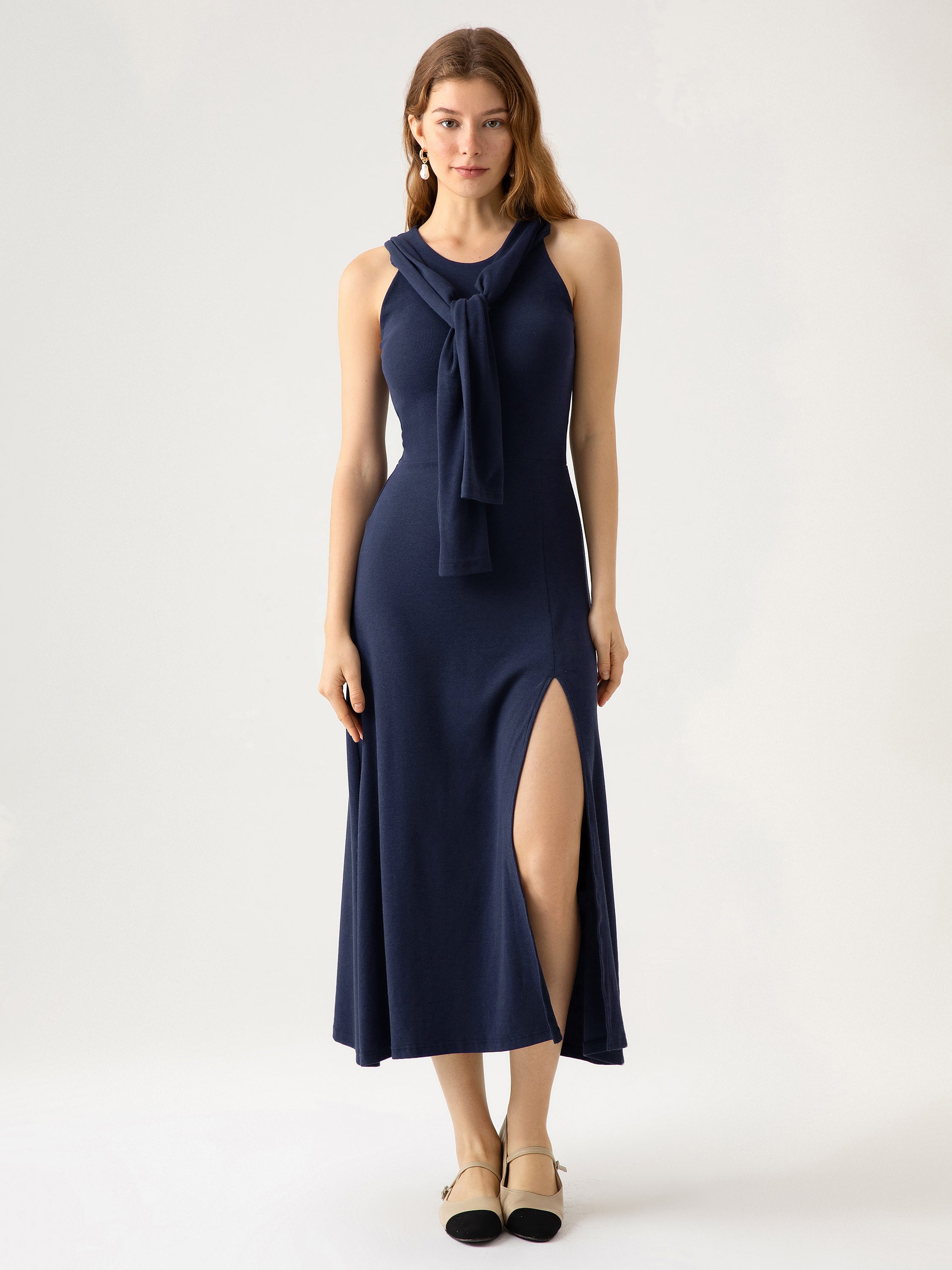 Ogl Plantive™ Versatile Styling Brami Midi Dress with Slit