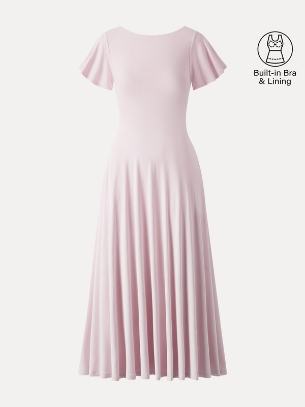 OGLmove SkinKiss Boatneck Fit-and-Flare Maxi Travel Bra Dress with Pockets