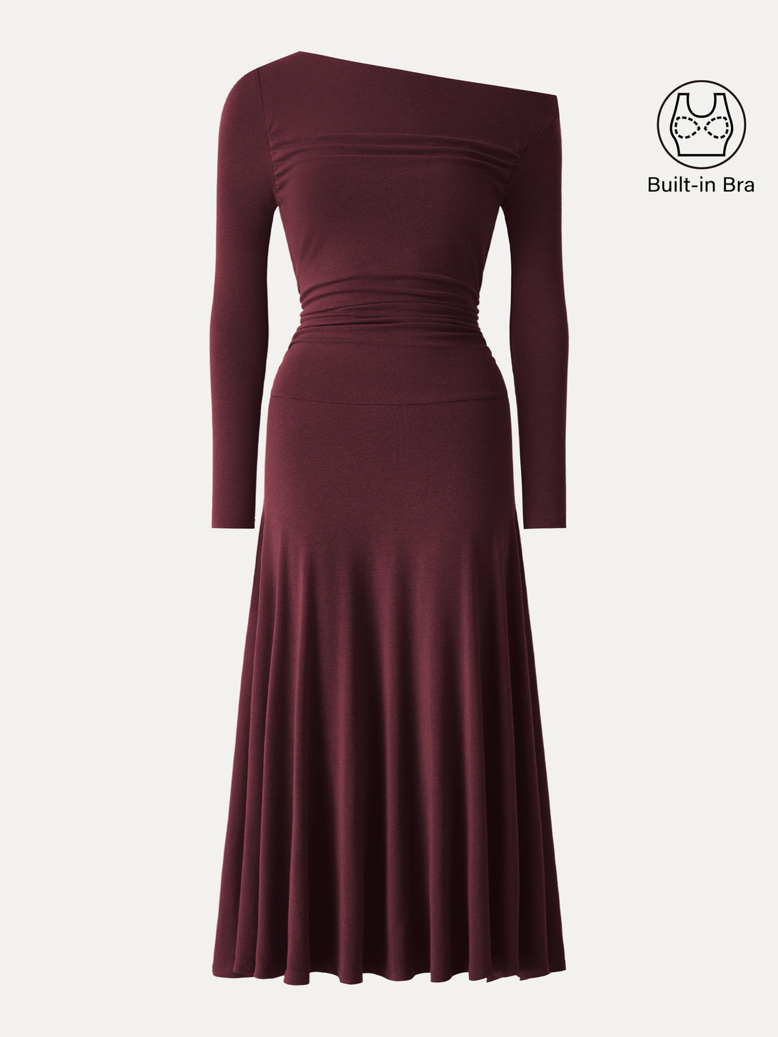 Asymmetrical Shoulder Side Ruched Ankled Maxi Dress Ruby XS