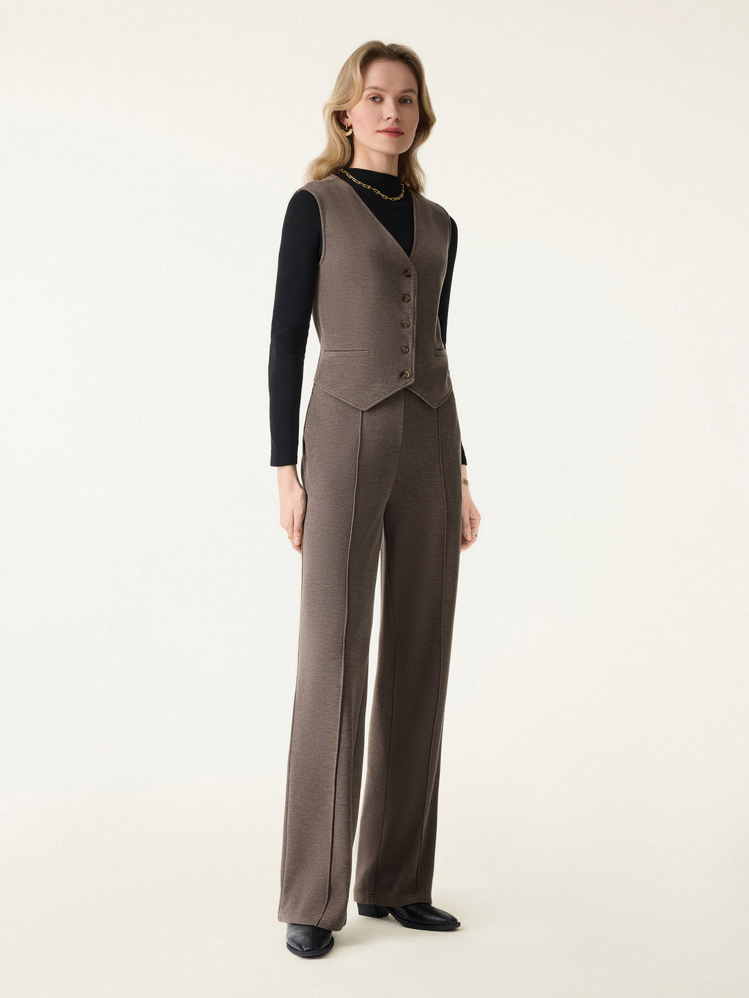 Brushed Warm V-neck Button Front Vest