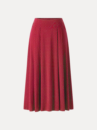OGLmove Polka Dots Flared Midi Skirt with Pockets Red/White Polka Dot XS