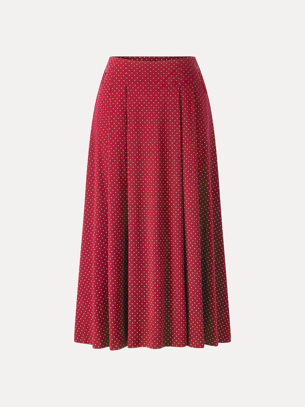 OGLmove Polka Dots Flared Midi Skirt with Pockets Red/White Polka Dot XS