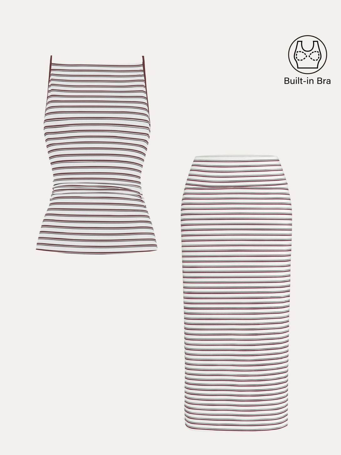 2Pcs Set Striped Spaghetti Brami & Low Rise Striped Midi Skirt