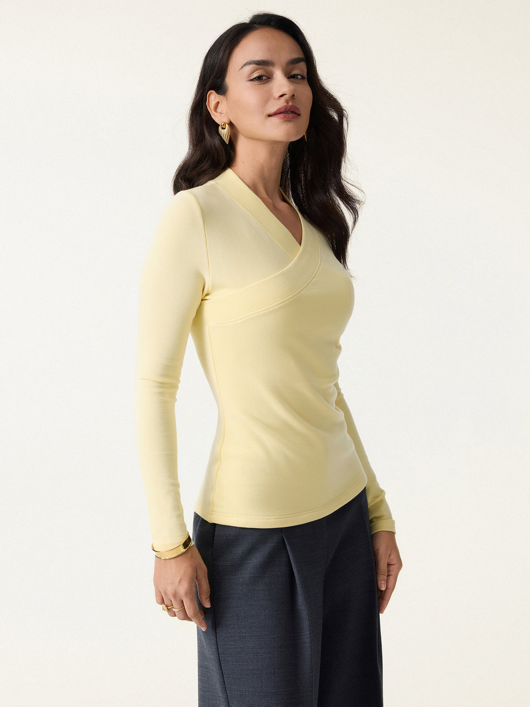 Wide Binding Surplice Long Sleeve Top
