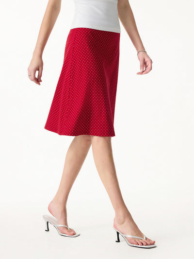 OGLmove2Pcs Set Boatneck Flutter Sleeves Polka Dot Top & A-Line Flare Skirt