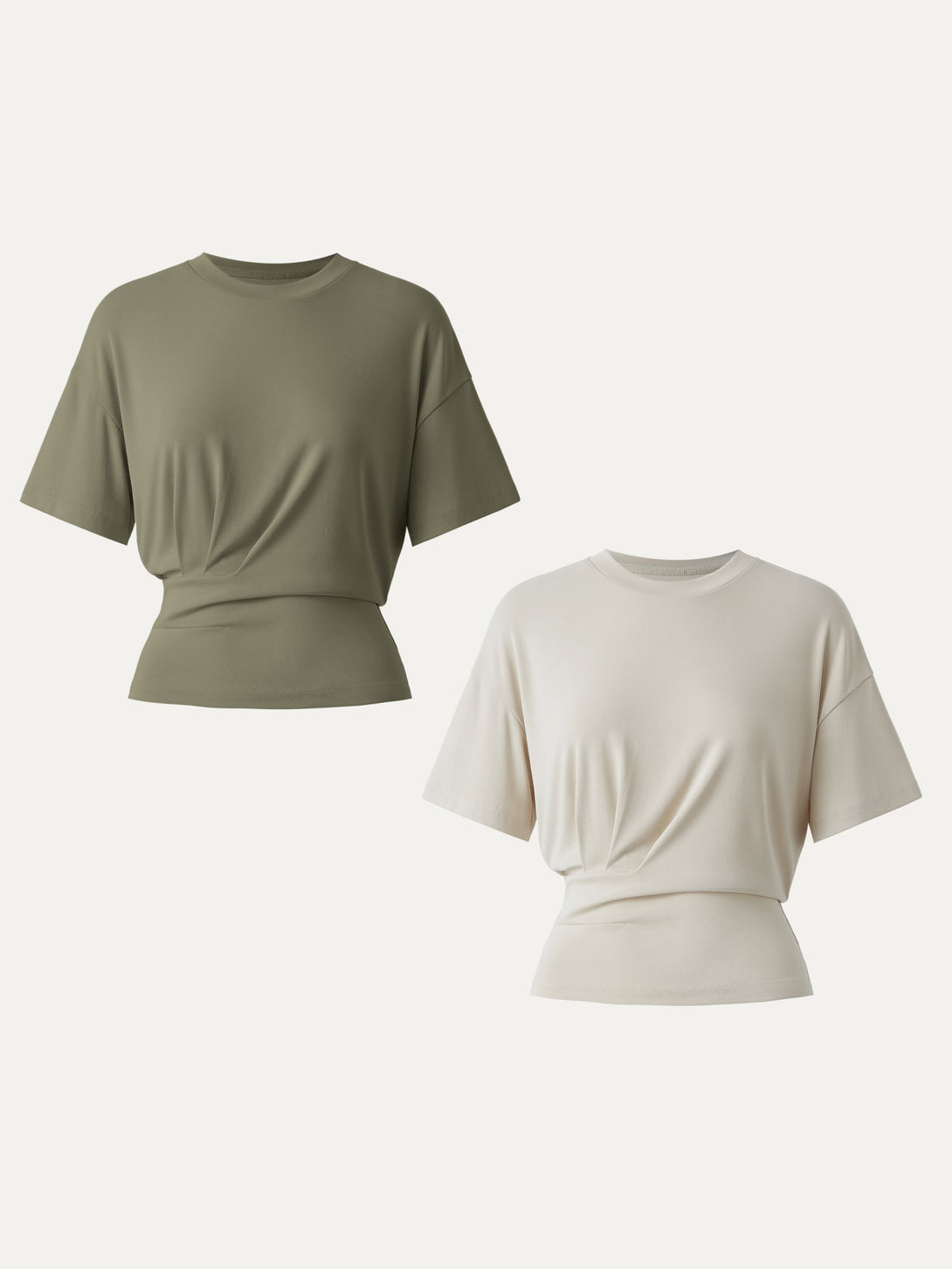 2Pcs Set Sandwashed Crewneck Short Sleeve Tucked Tee Morning Mist/Olive XS