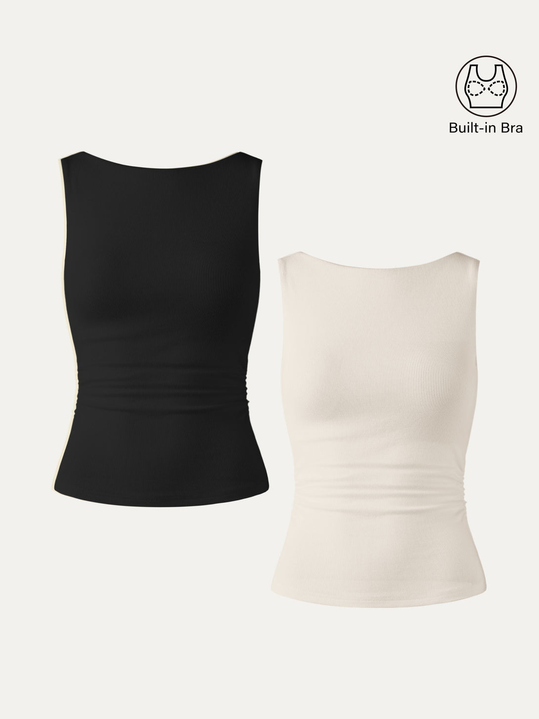 2Pcs Set Elastic Open Back Brami Tank Black/Gardenia XS