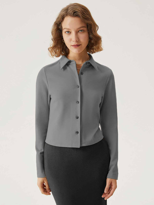 Wrinkle-Resistant Stretchy Ponte Cropped Shirt
