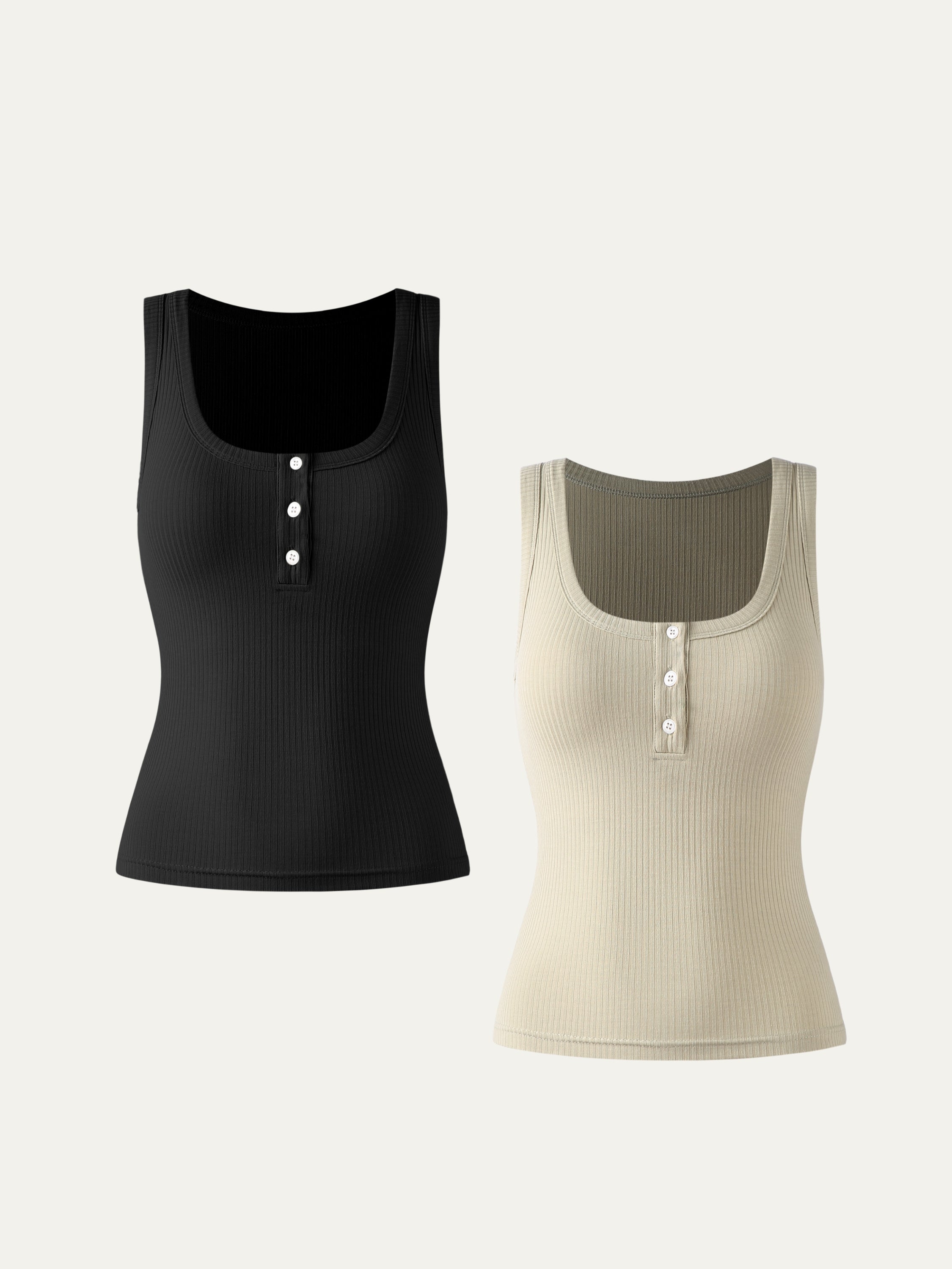 Plantive® Brami Henley Tank 2Pcs Set - Sage Mist/Black