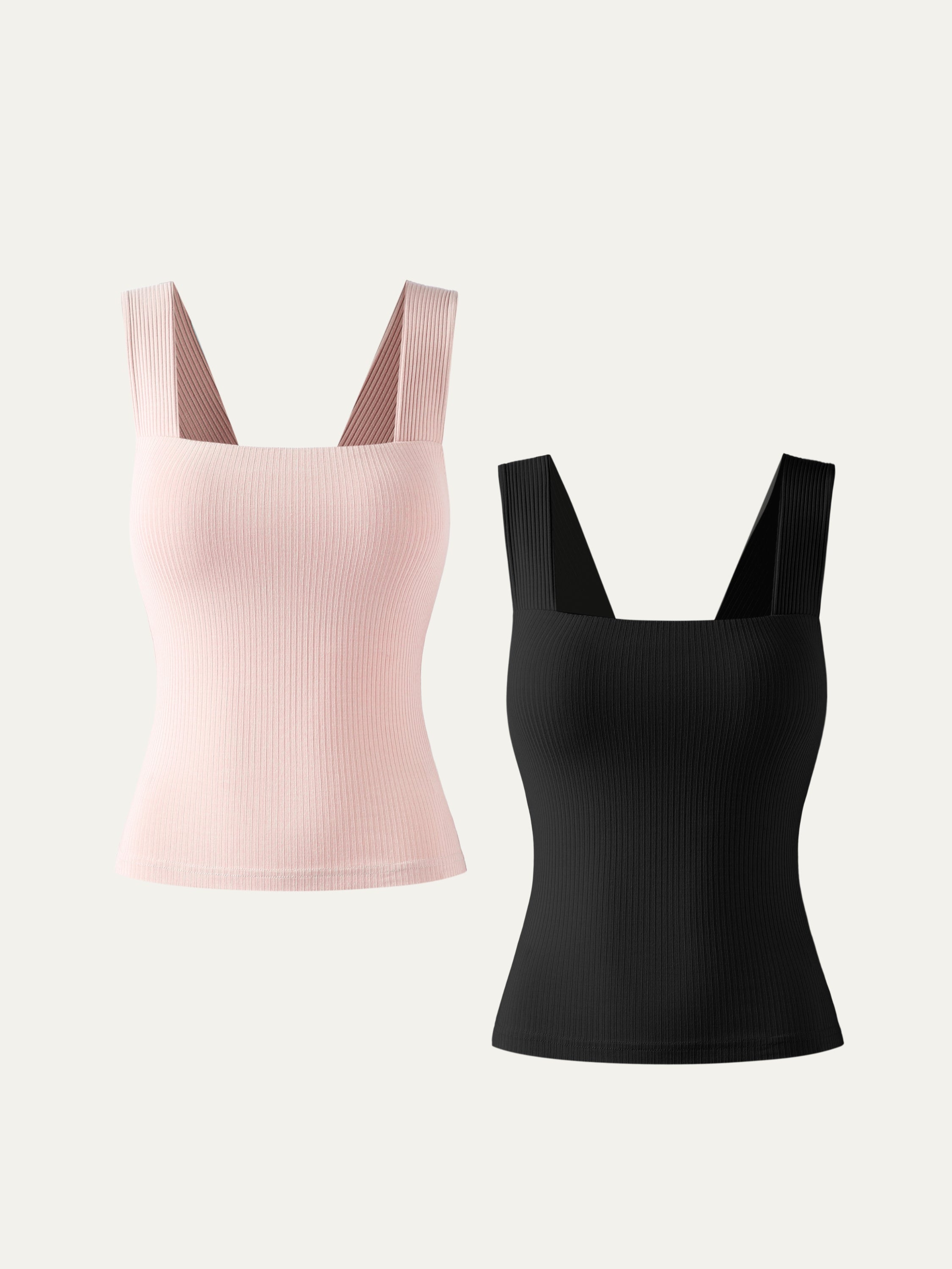 Plantive® Square Neck Brami Tank 2Pcs Set - Sage Mist/Powder Pink