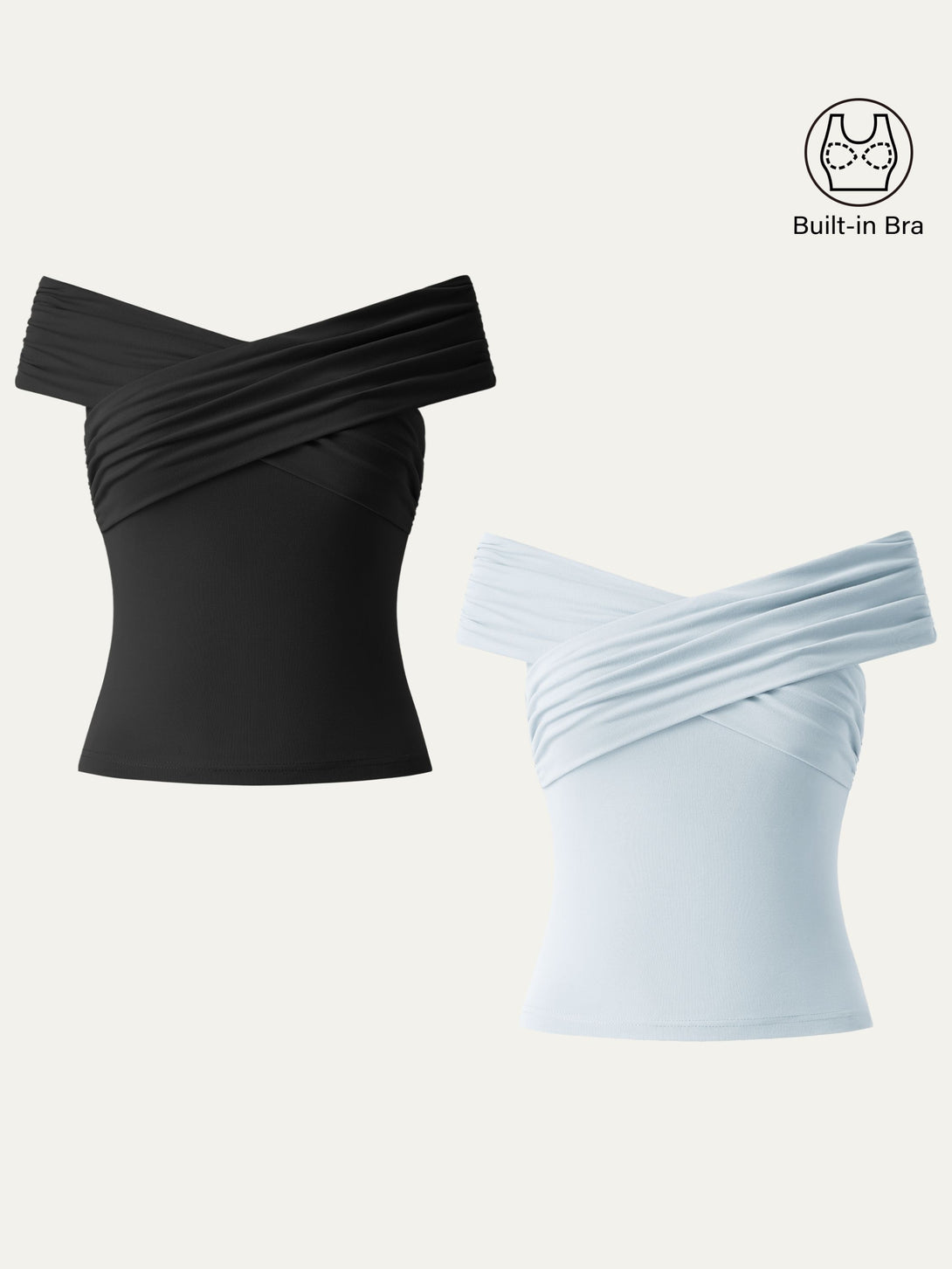 Criss Cross Off Shoulder New Airy Brami Top Black/Sky Glass XS