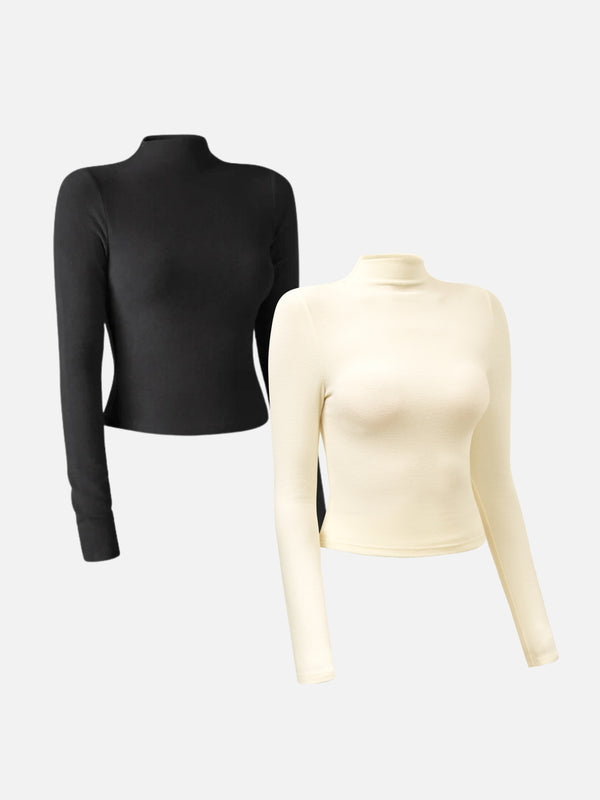 Thermal Brushed Mock Neck Crop Top 2Pcs Set