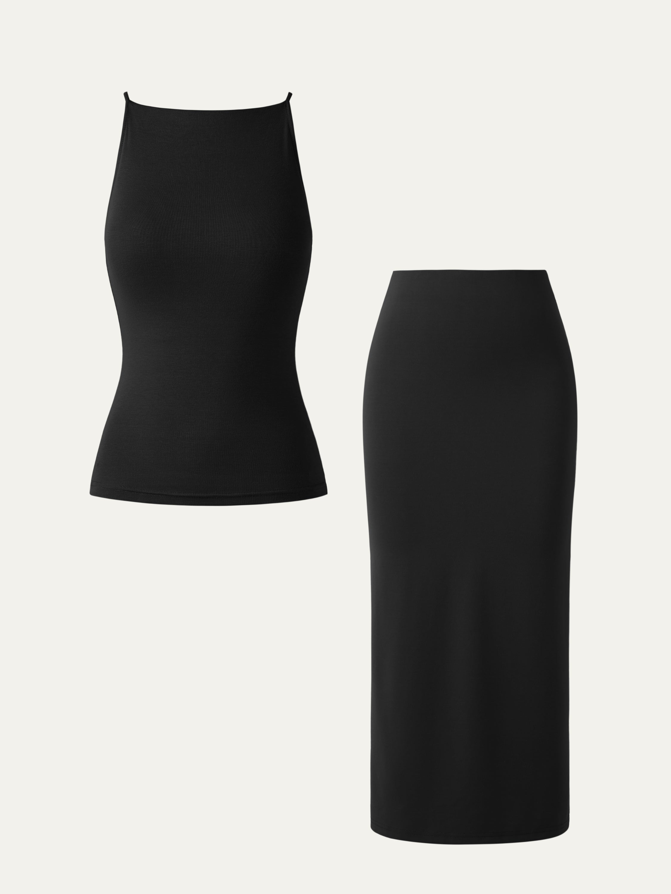 Eco-SkinKiss® Camilla Brami Top & Pull-On Midi Pencil Skirt 2Pcs Set - Georgia Clay/Black