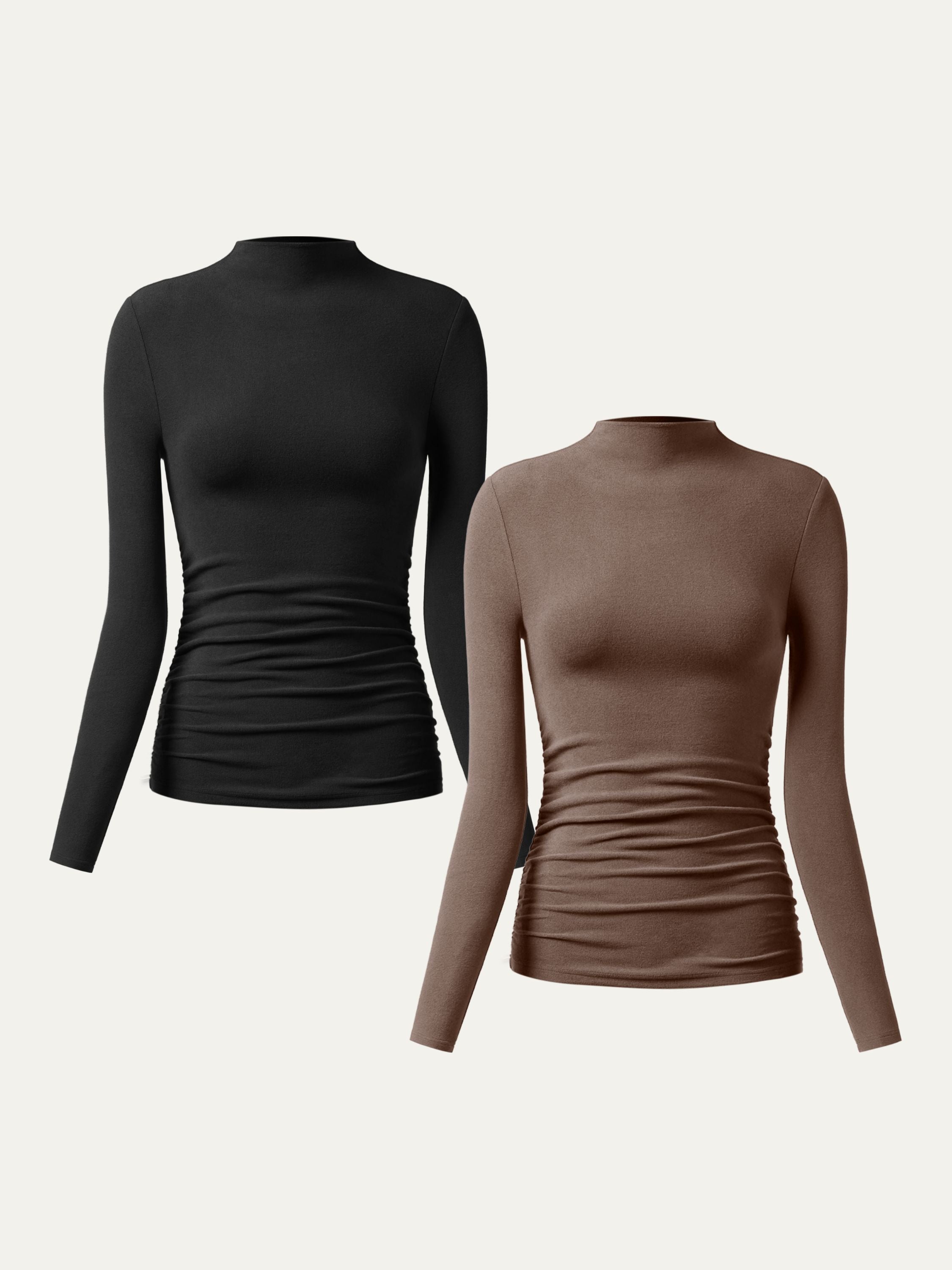 Ogl Eco-Mousse® Thermal Ruched Sides Tuckable Mockneck Top – OGLmove