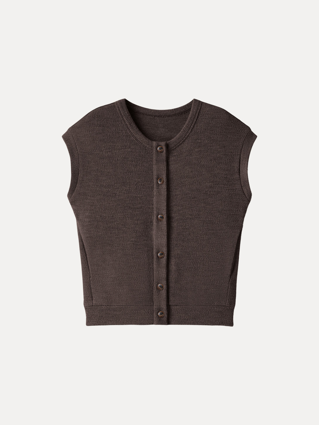 Cozy Crewneck Button Front Vest with Banded Hem