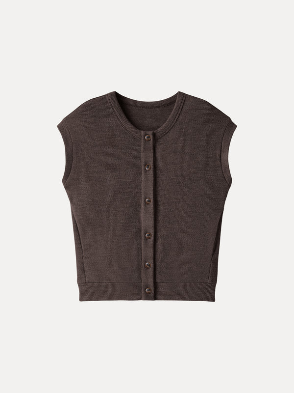 Cozy Crewneck Button Front Vest with Banded Hem