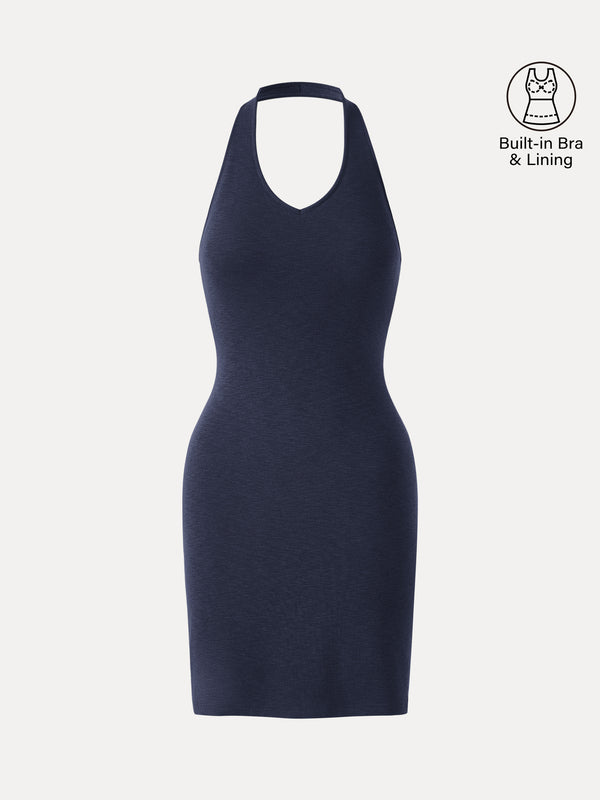 bra for a halter dress Casual Going Out Slim Fit Navy/XL Mini Dresses Sleeveless Halterneck Women Dresses OGLmove
