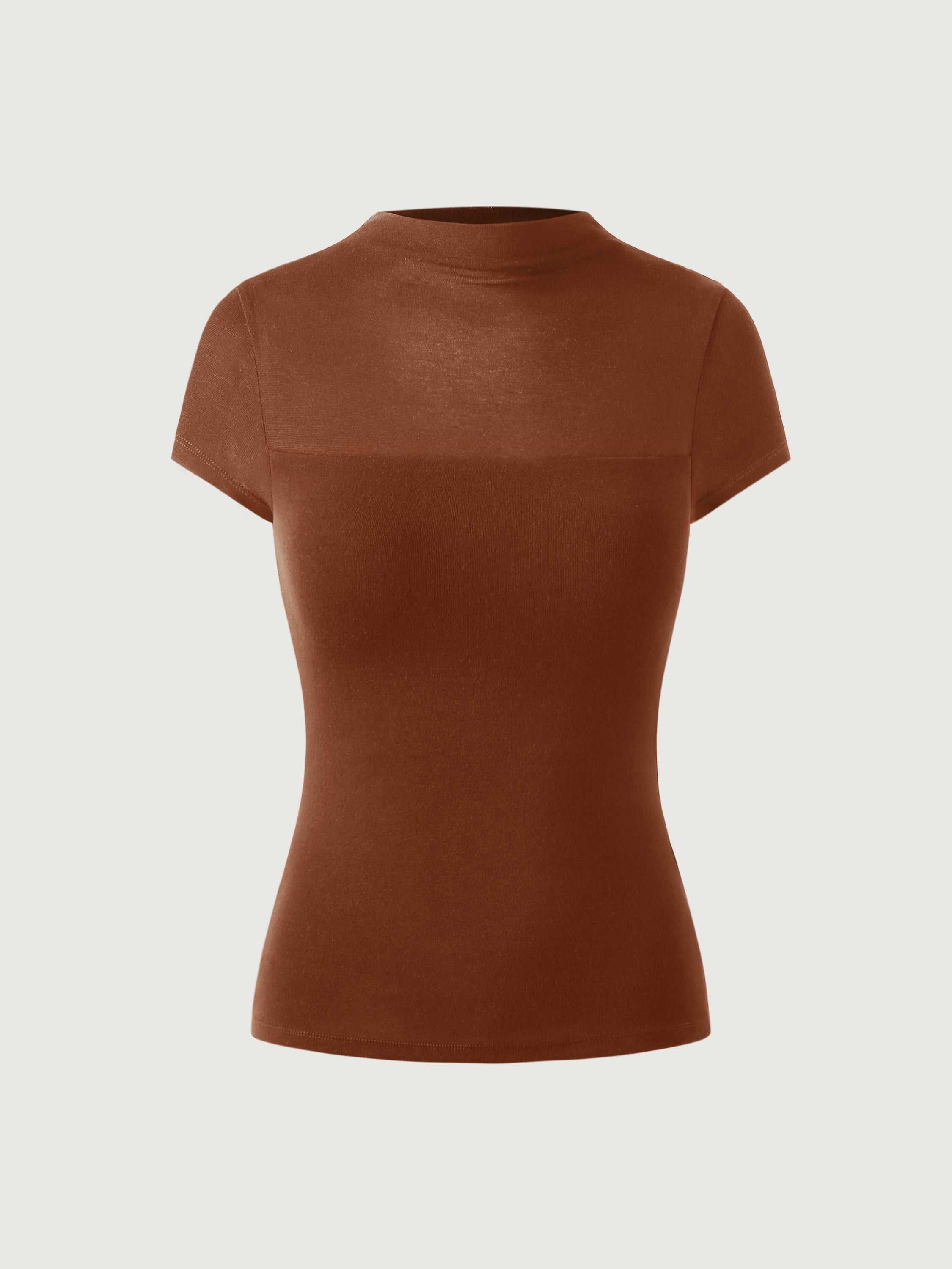 Tencel Wool Semi-Sheer Mockneck Cap Sleeve Brami Top - Red Clay