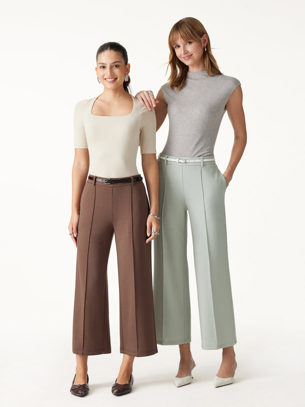 OGLmove Lyocell Spacer Knit Cropped Straight-Leg Pants with Pockets