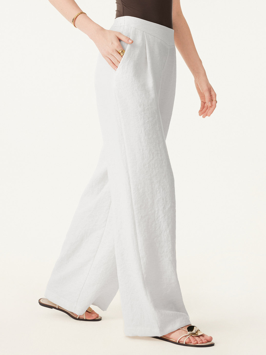Breezy Linen Mid Rise Wide Leg Pant with Pockets
