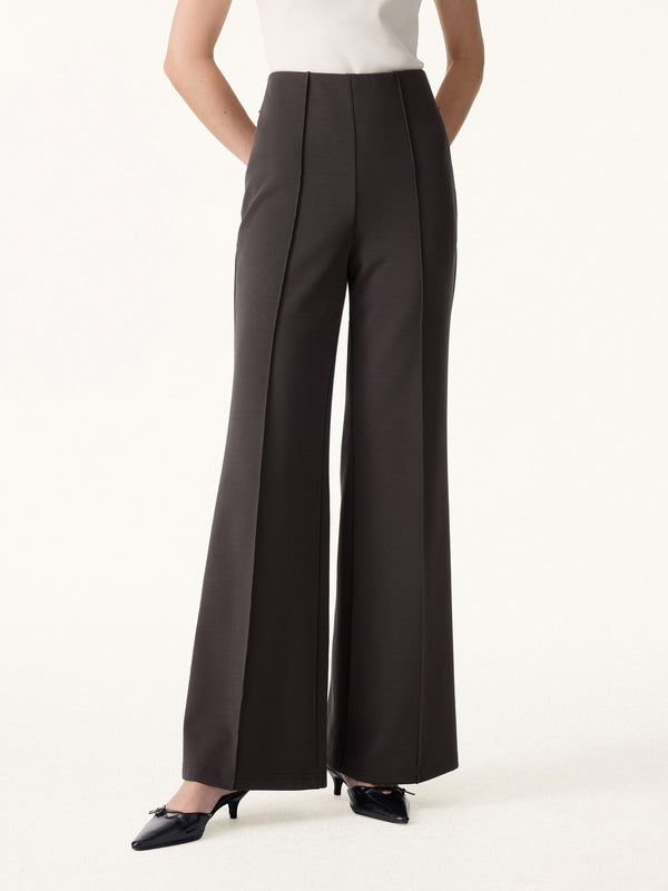 Stretch Cotton High Rise Wide Flared Pull-on Pants Regular Black Chocolate