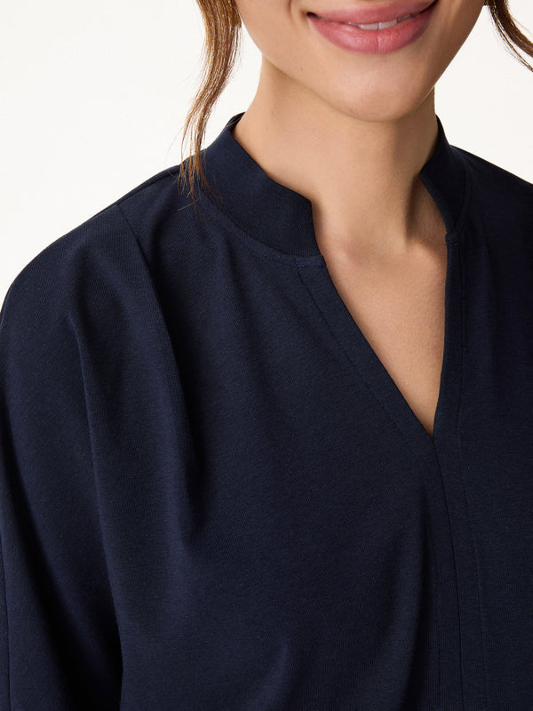 OGLmove Stand Collar V-Neck Short Sleeve Top