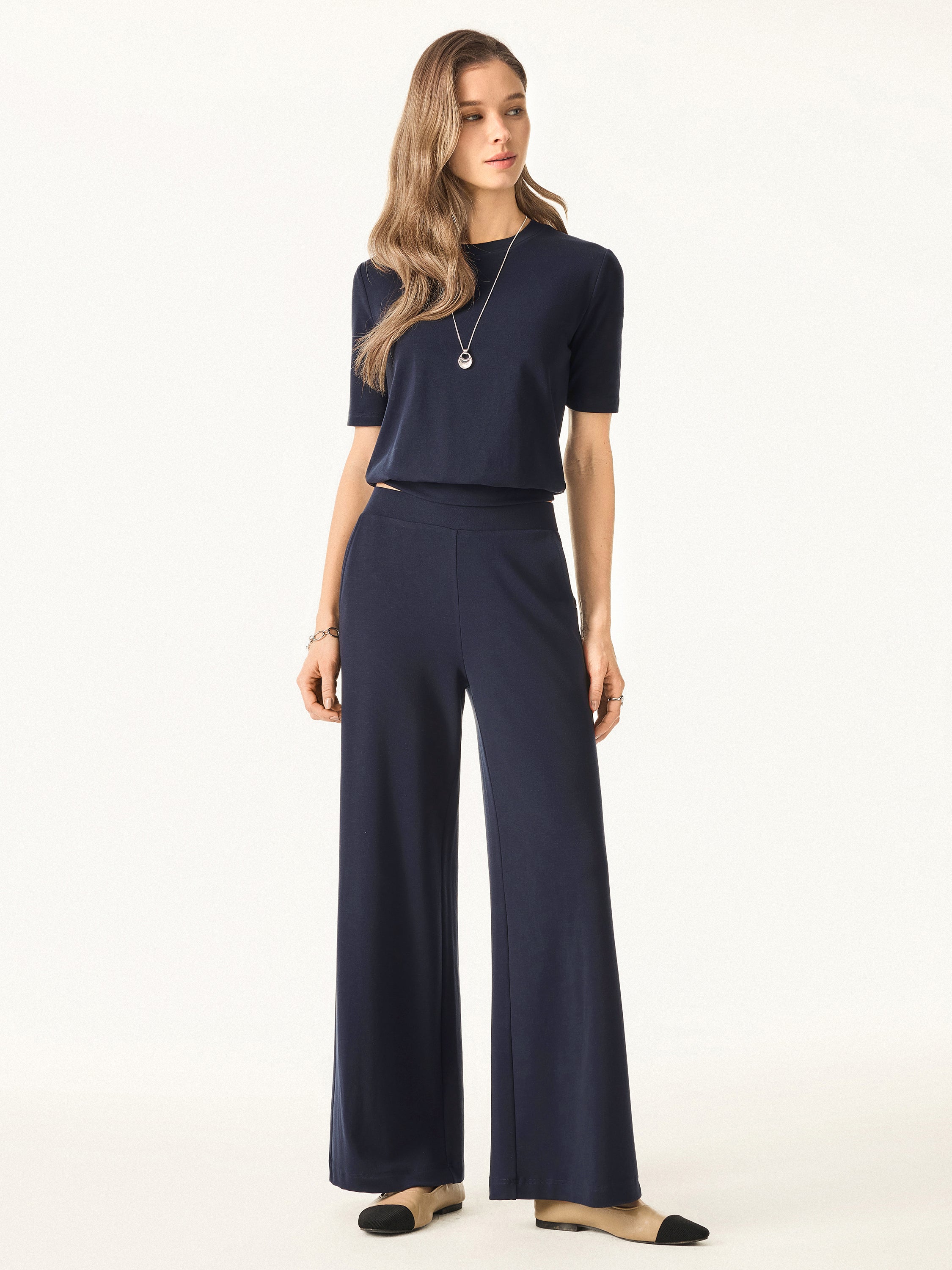 パンツ lililll OGL Lyocell Wool Mid Rise Wide Leg Pull-on Pants with Pockets