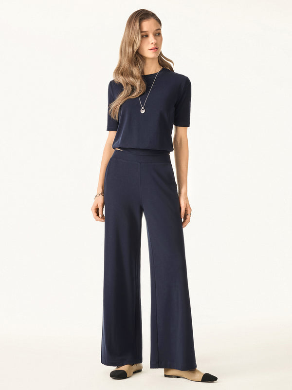 OGLmove Lyocell Wool Mid Rise Wide Leg Pull-on Pants with Pockets