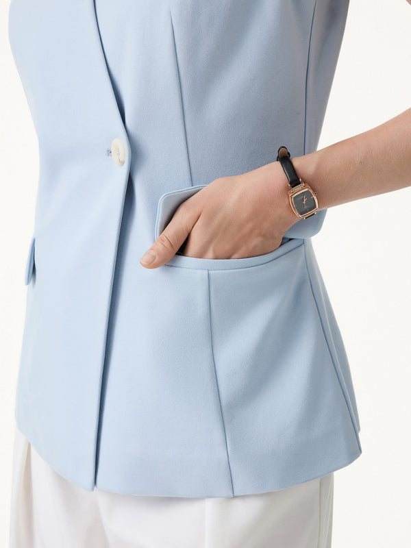 OGLmove 2Pcs Set V-Neck Waistcoat with Pockets & A-Line Mini Skort