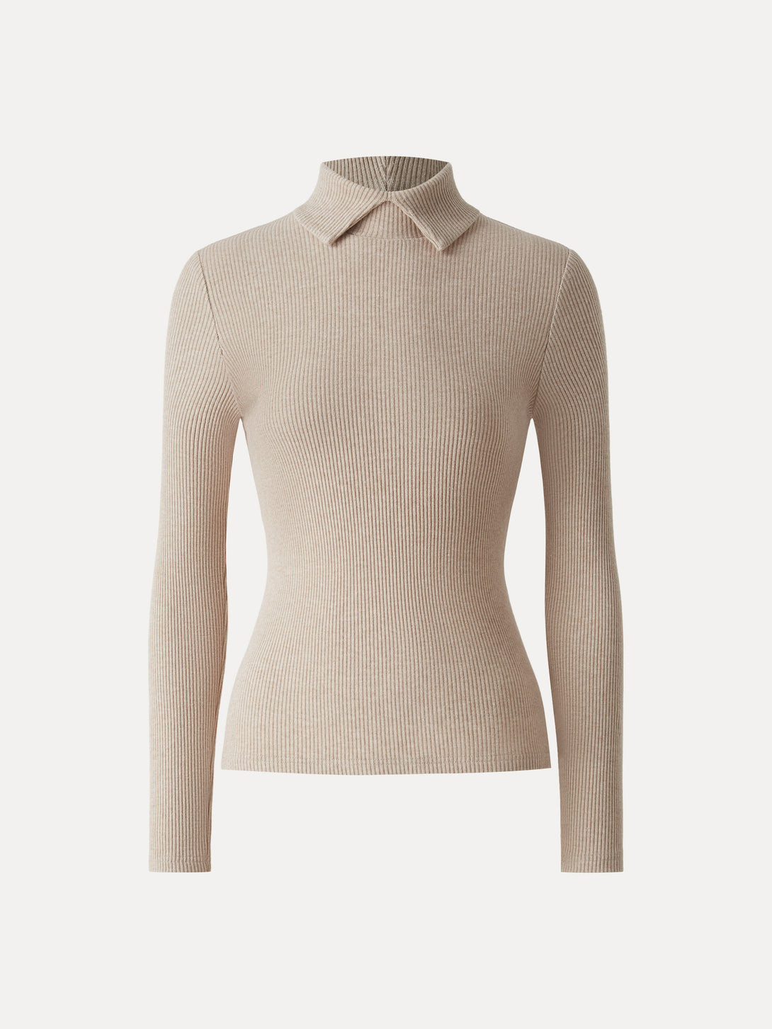 Ribbed Stand Collar Long Sleeve Top