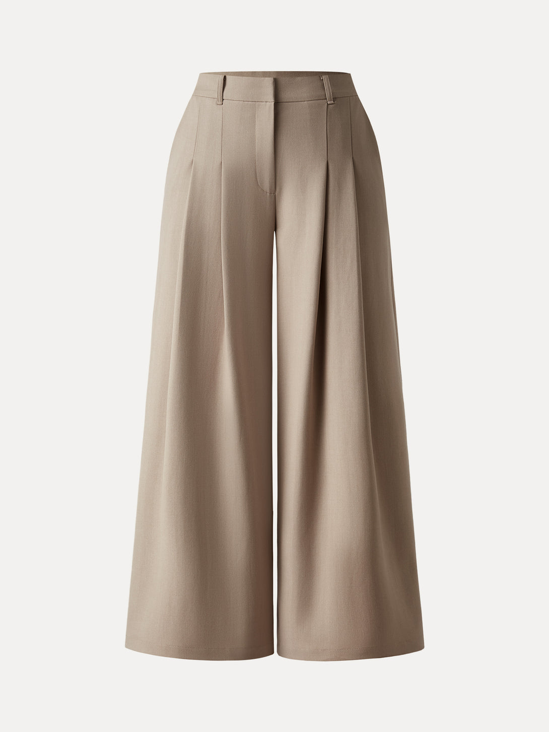 Mid Rise Wide Leg Trousers with Pockets Petite British Khaki