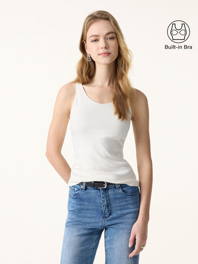 2Pcs Set U-Neck Brami Tank & Mid Rise Pull-on Straight Pant