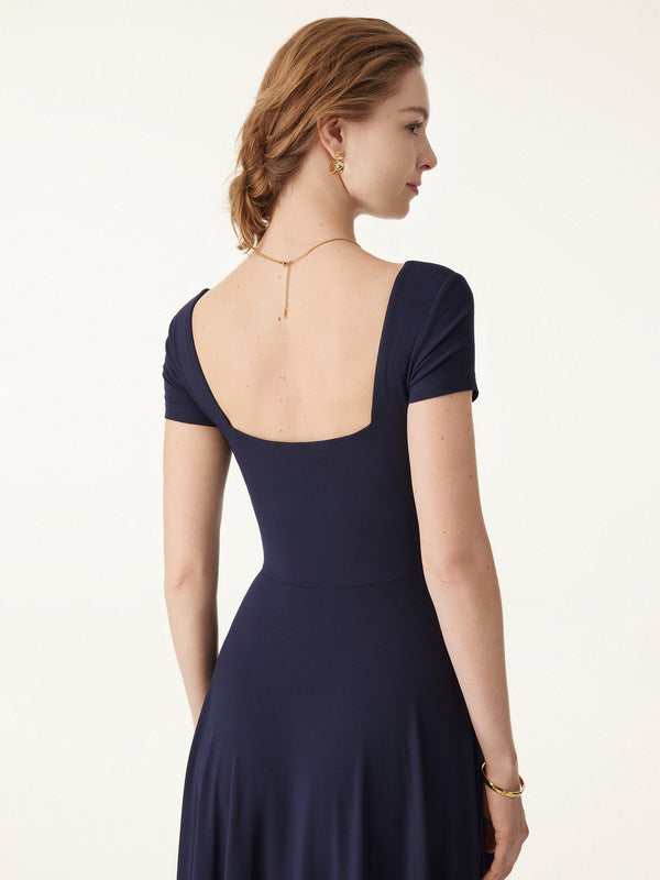 Casual Going Out Regular Fit Midnight Navy/S Midi Dresses Fitted Sleeves Short Sleeves Square Neck Women Dresses OGLmove Casual Going Out Regular Fit Midnight Navy/S Midi Dresses Fitted Sleeves Short Sleeves Square Neck Women Dresses OGLmove