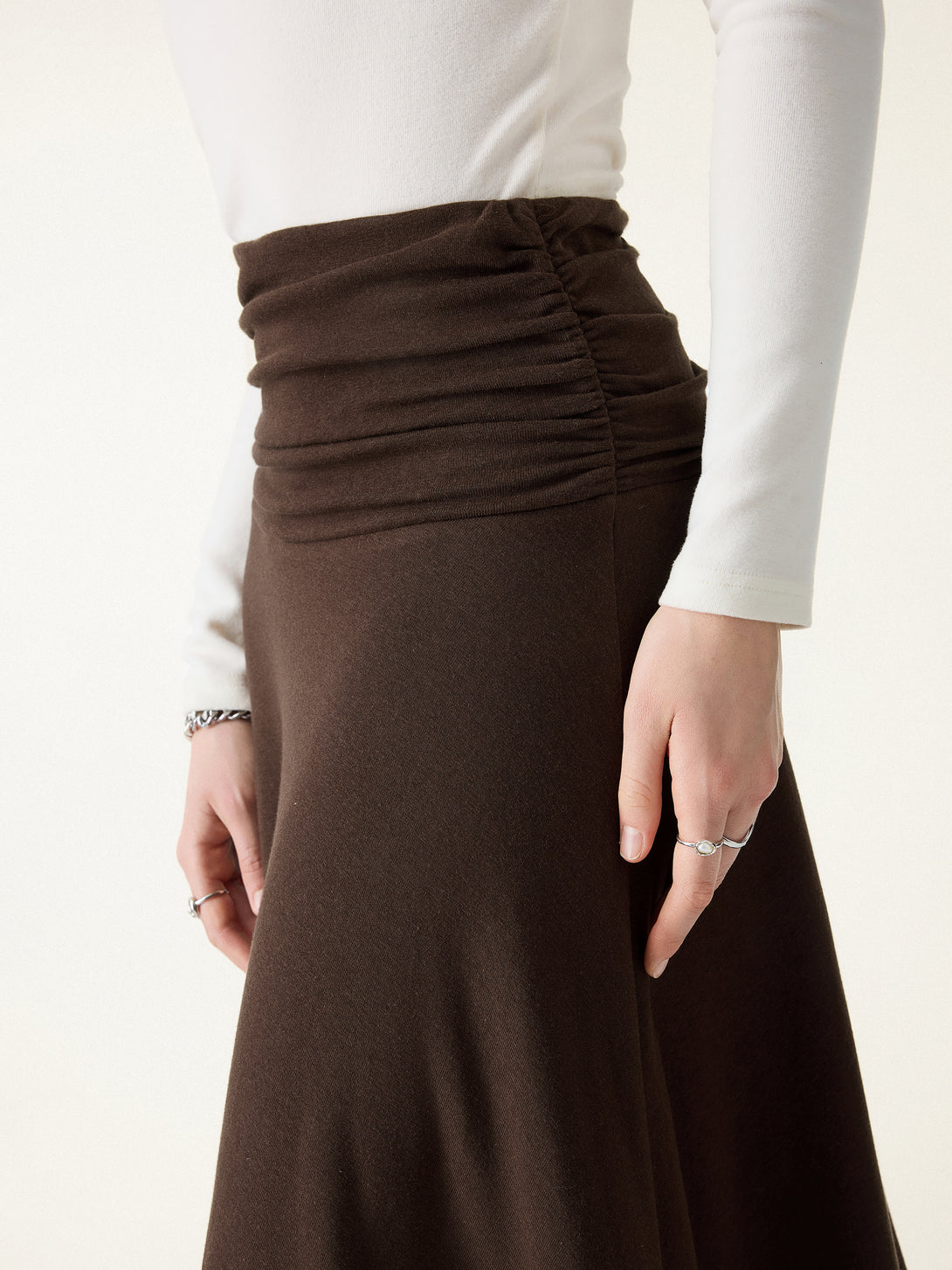 ProWarm Ruched Waist Circle Flared Midi Skirt
