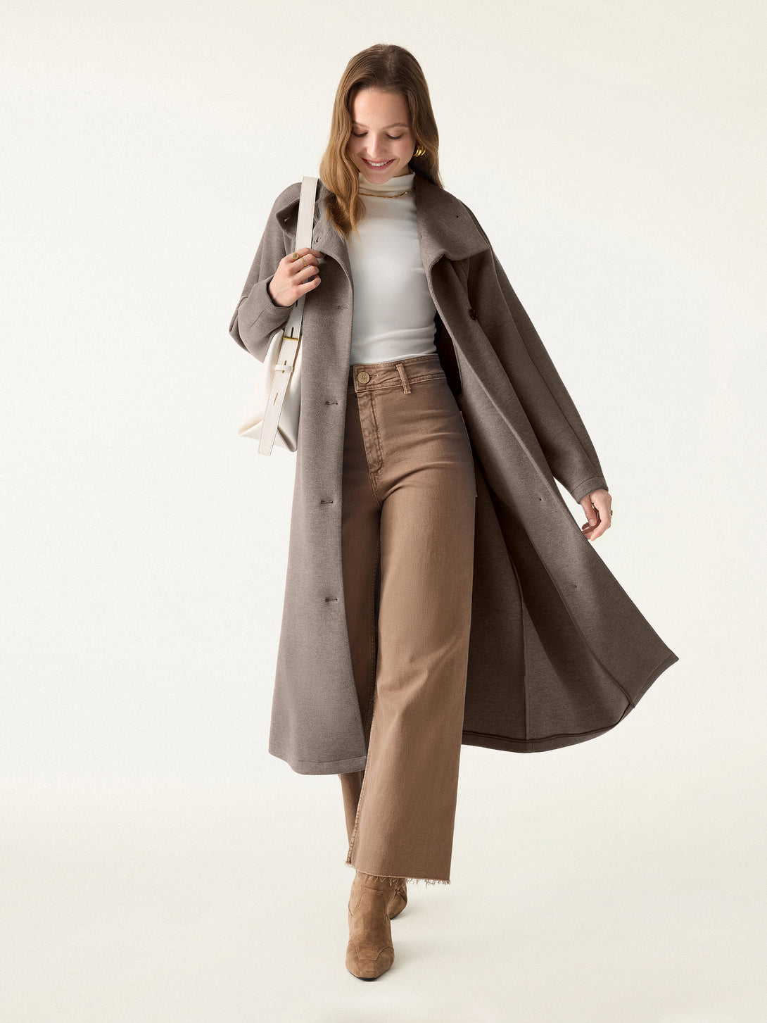 FuzzLuxe Belted Tunnel Neck Button Front Coat Heather Tapestry XS