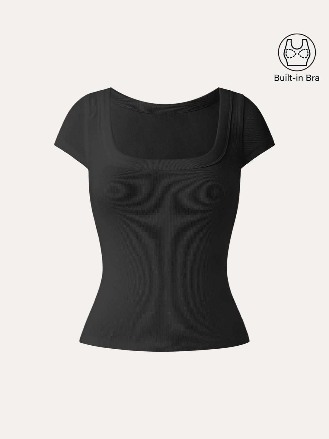 Stretch Cotton Square Neck Cap Sleeve Brami Black XS