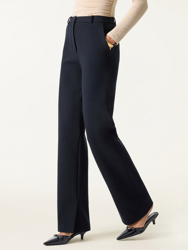 Cozy Knit High Rise Slim Straight Leg Pants with Pockets Regular Black Navy