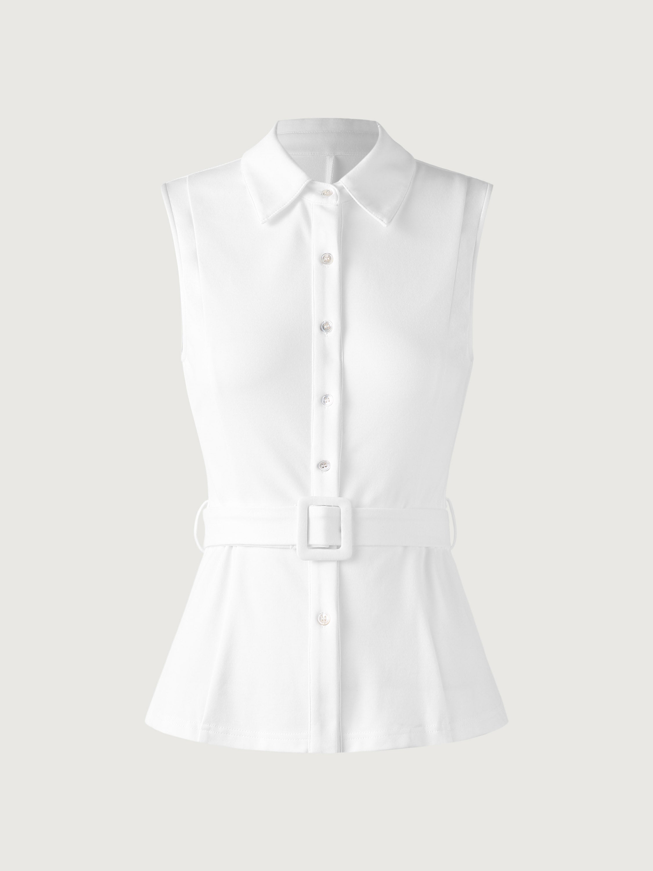 Belted Sleeveless Shirt - Black