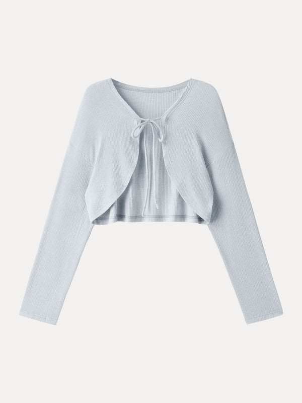 OGLmove Textured Summer Cropped Cardigan with Tie Salt Blue XS