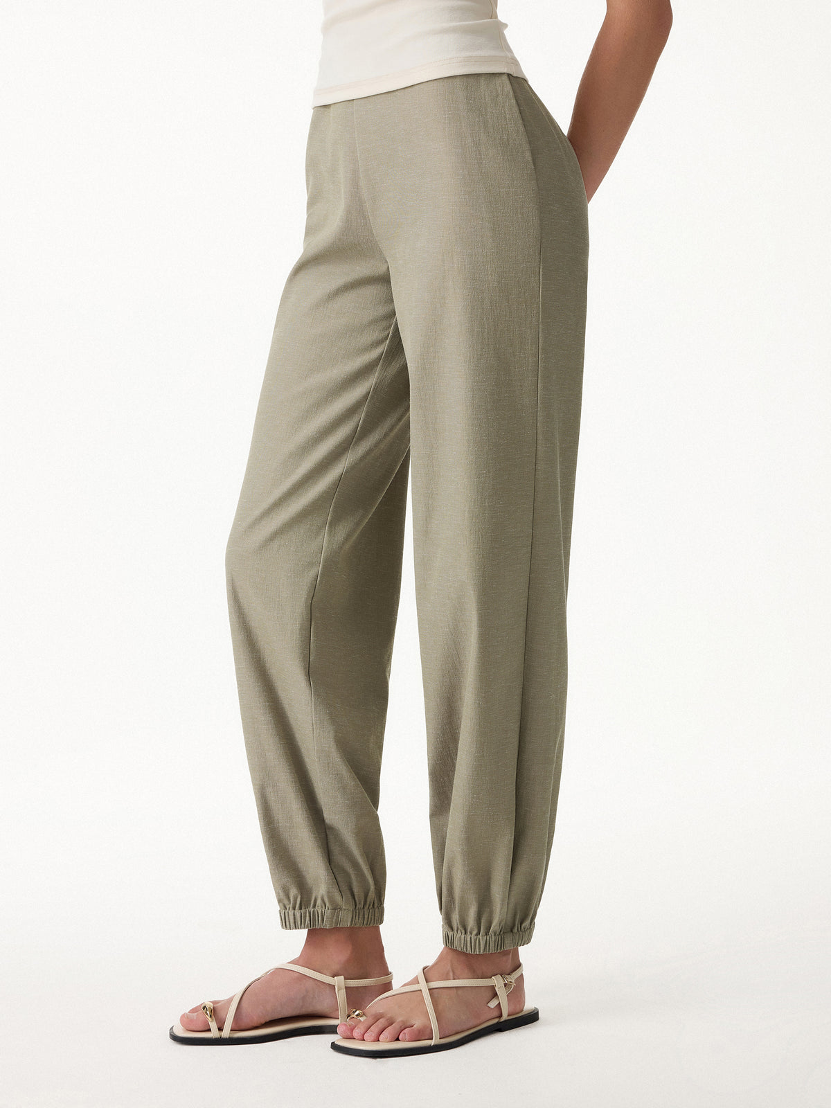 Linen like High Rise Balloon Jogger Pants Pockets