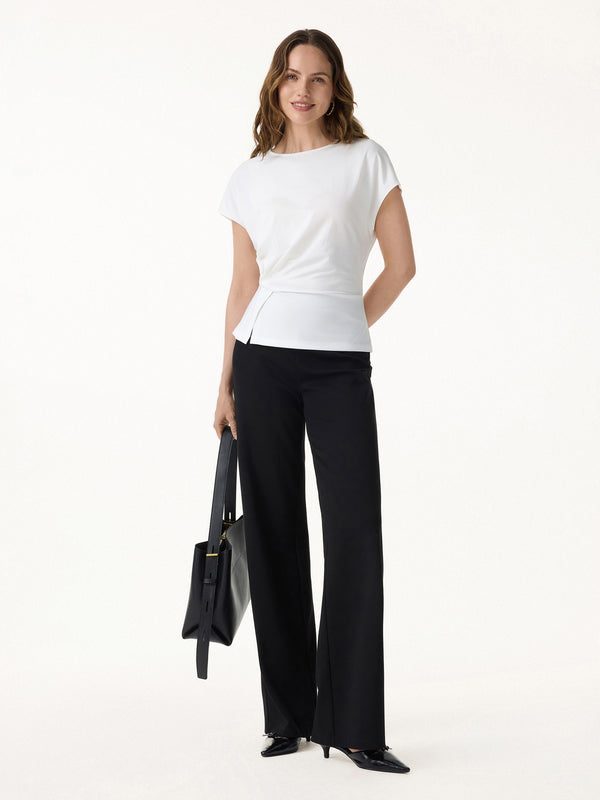OGLmove 2Pcs Set Round Neck Tucked Top & Wide Leg The Success Pants