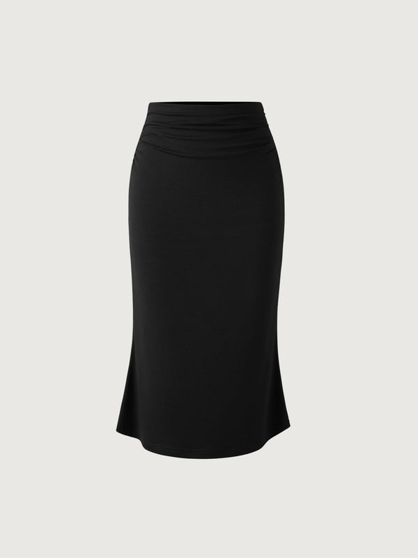 Ruched Side Mermaid Midi Skirt