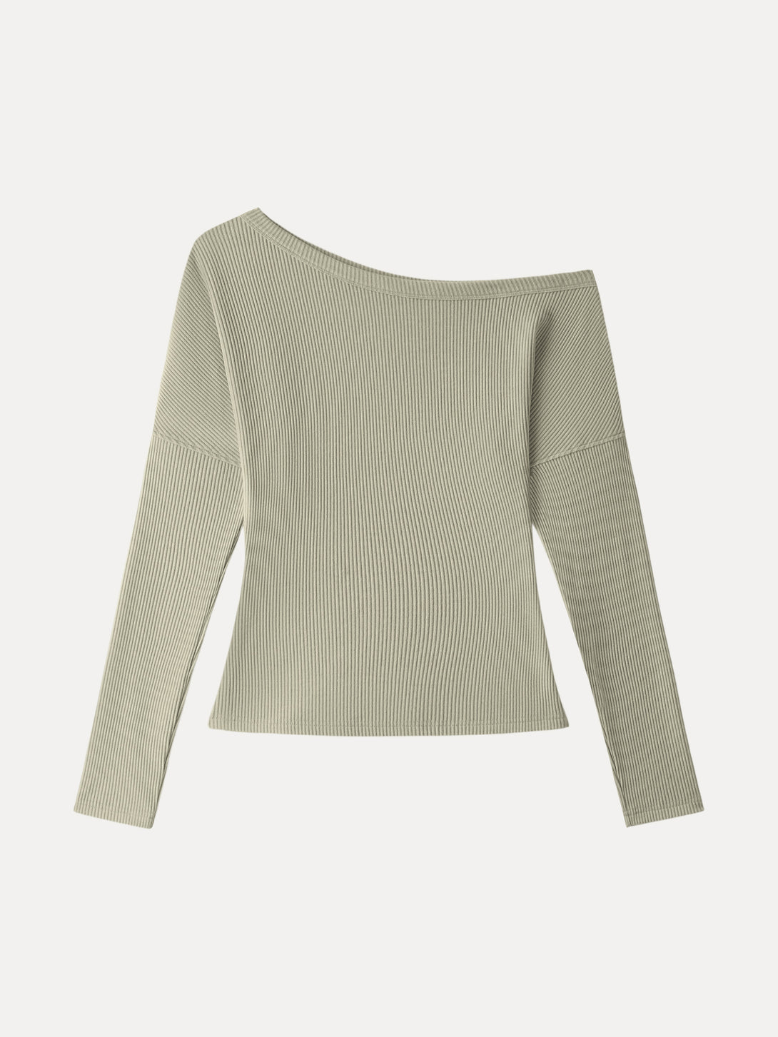 Ribbed Asymmetrical Neckline Long Sleeve Top