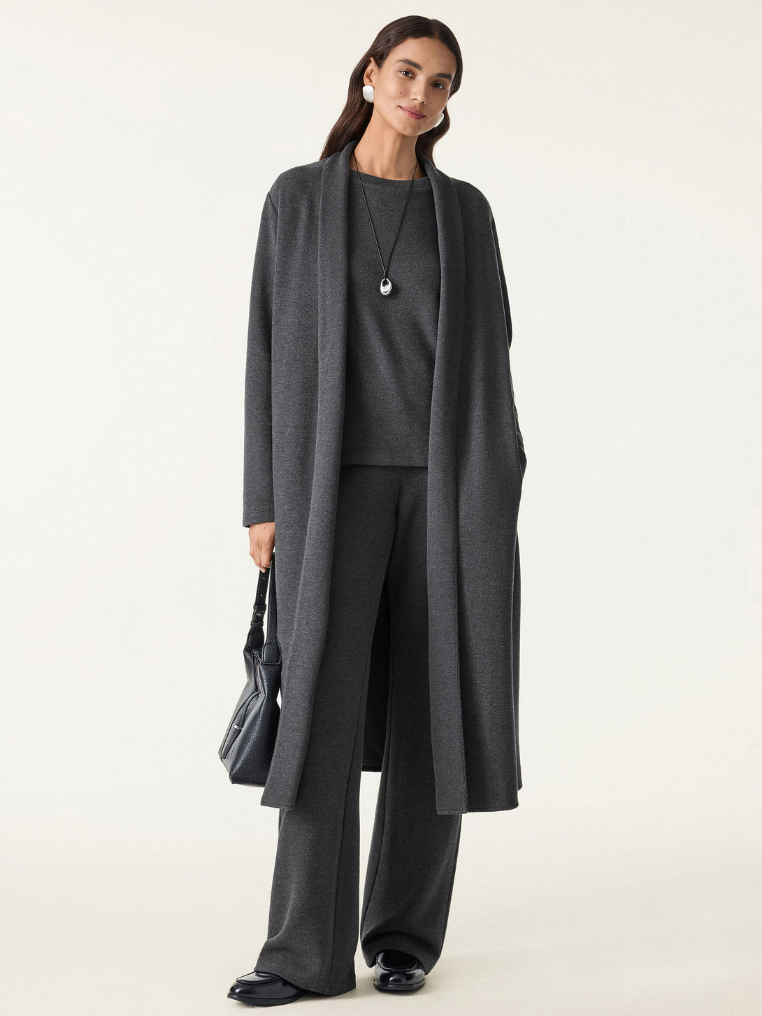 Shawl Collar Long Cardigan with Pockets Shadow XS