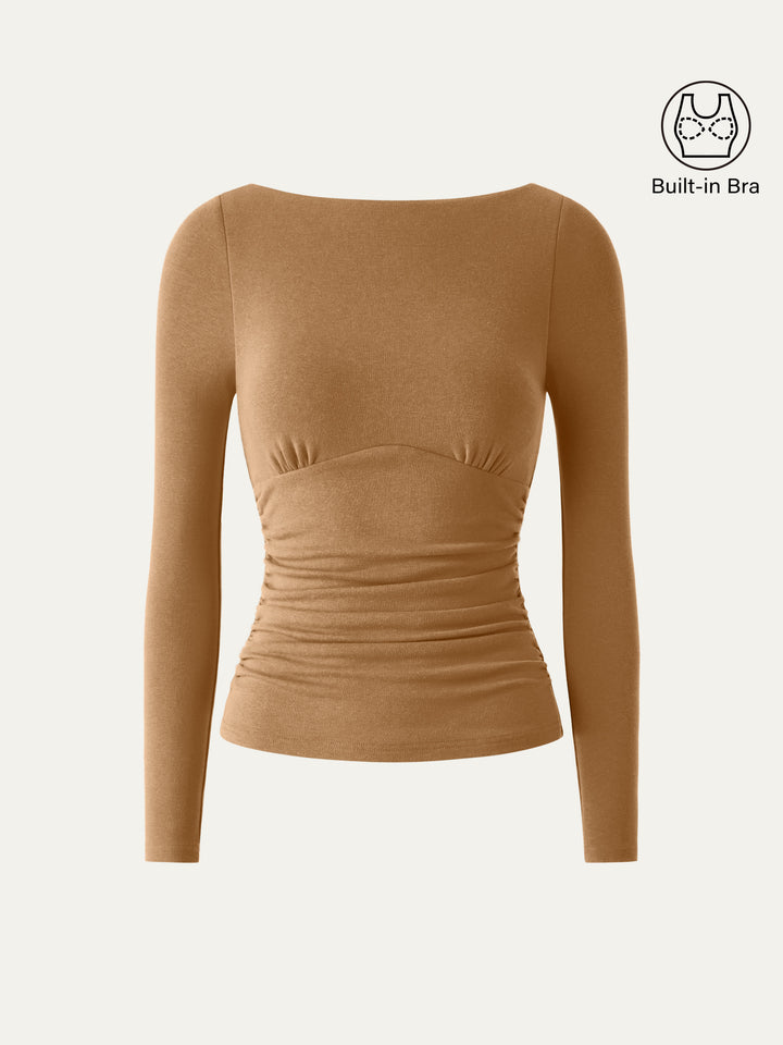 cinnamon buff boat neck top