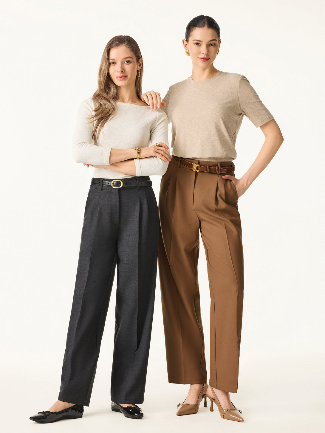 Stretch Wool High Rise Straight Leg Trousers with Pockets