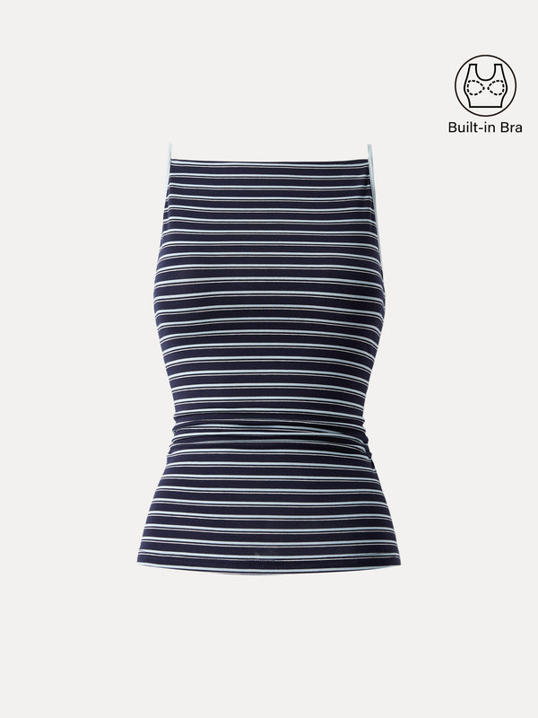 Striped Side Ruched Spaghetti New Airy Brami