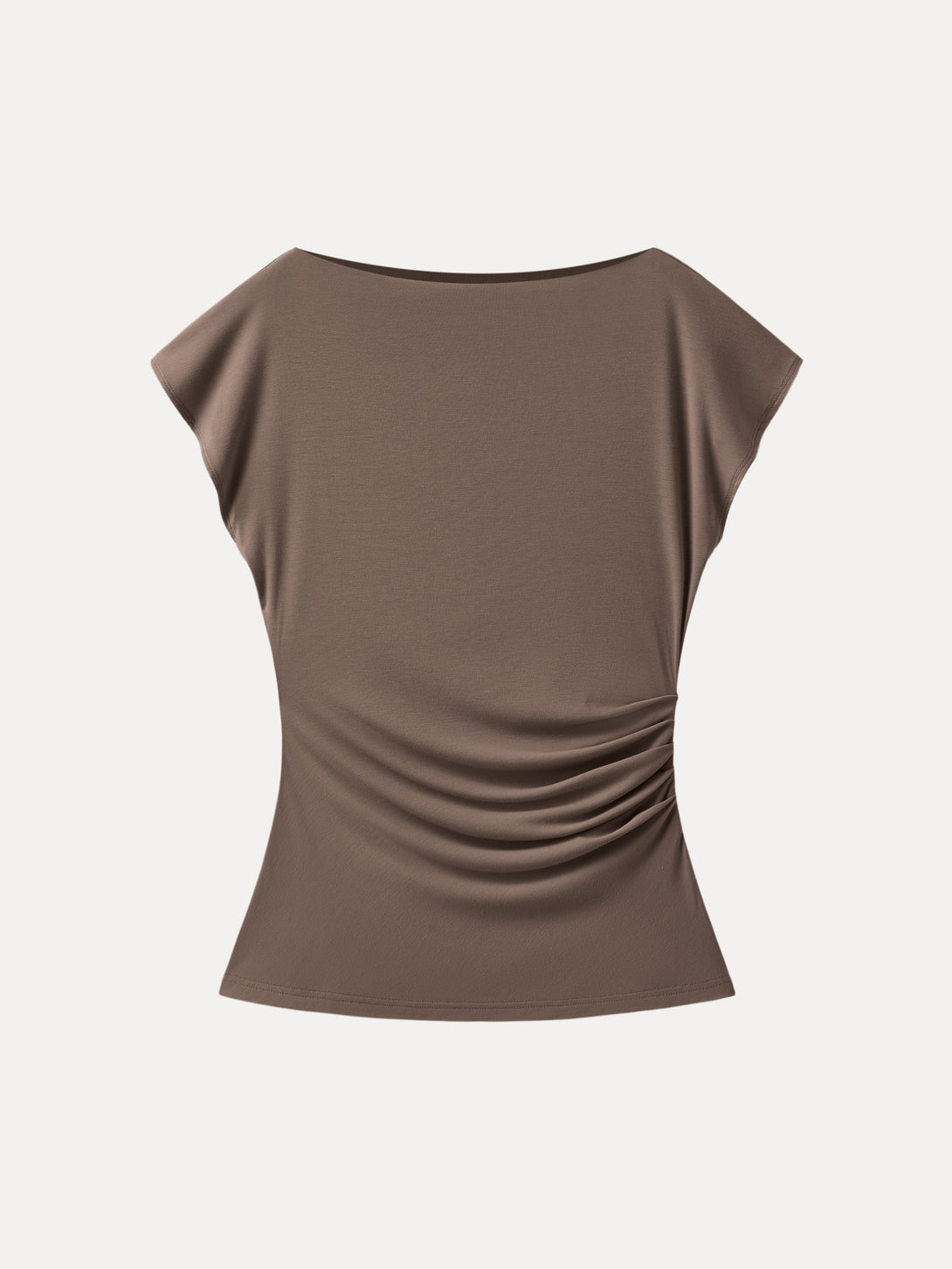 Boatneck Flutter Sleeve Side Tucked Long Tee Iced Mocha XS